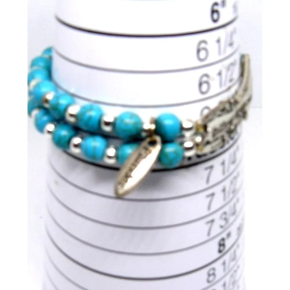Turquoise Beaded Bracelet "Follow Your Own Dream" Silver Spoon Charm Plunder Vtg - Picture 3 of 3